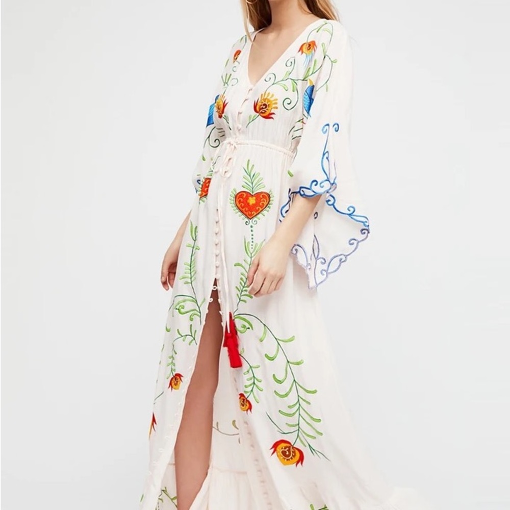 LAST 1! #221 Bohemian Embroidered Button Down Maxi Dream Dress - Picture 7 of 10